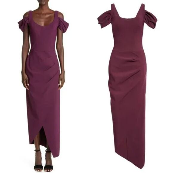 Chiara Boni Skylar Midi Zip Purple Gown Cold Shoulder Size Small NEW - Picture 1 of 7